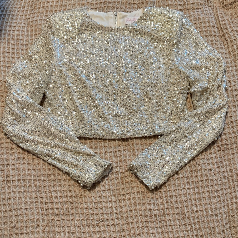 Pink Lily Sequin & Pearl Crop Top